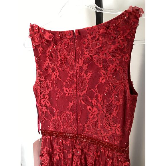 Mac Duggal Women’s Layered Floral Appliques Dress Burgundy Red 67710 - Size 4 - Picture 9 of 10